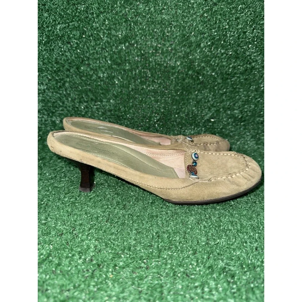 Hush Puppies Vintage Brown Leather Suede Low Heeled Shoes W/ Gems Women Size 7 M